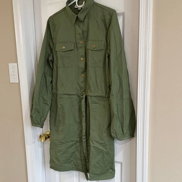 LOFT Olive Green Long Sleeve Utility Dress - Tall - Picture 8 of 11